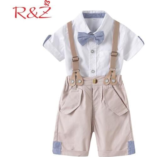 R&Z Baby Boys Clothing 2019New Summer Cotton Gentleman Suit Bow Tie Short-sleeve T-shirts+pants 2pcs for Kids Childrens Clothes