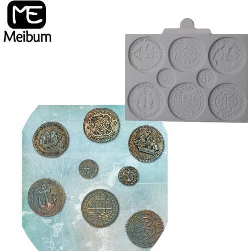Meibum Clay Pan Cake Decorating Fondant Silicone Molds Treasure Coins Mould GumPaste Craft Dessert Baking Pastry Form