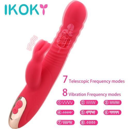 IKOKY Heating Telescopic Rabbit Vibrator Tongue Licking Dildo Vibrator Erotic Clitoris Stimulator G-spot Massage Rotation Beads