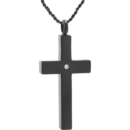 J888 Crystal Cross Cremation Necklace for Ashes Stainless Steel Keepsake Jewelry Cross Memorial Urn for Pet Human