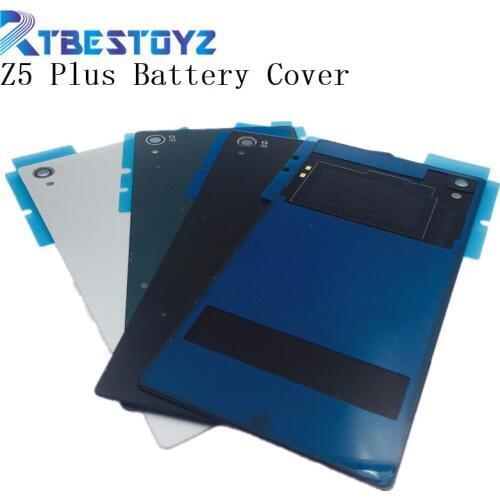 RTBESTOYZ For Sony Xperia Z5 Premium Z5 Plus E6883 NFC Back Glass Battery Door Housing Rear Back Cover Spare Parts With NFC