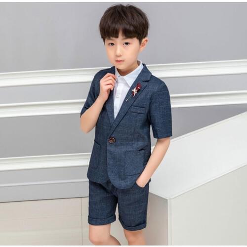 Summer Formal children suit Sets Flower boys short-sleeved Blazer Shorts Outfits Kids handsome Wedding Party performance Costume
