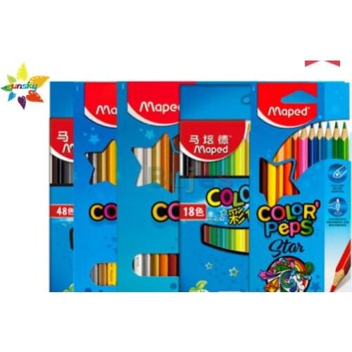 Maped 12/24/36/48color Oil colored lead pencil sketch coloring set paper box Triangular penholder children drawing art supplies
