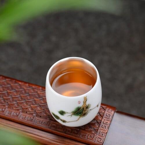 Lamb fat jade master cup 999 sterling silver tea cup ceramic tea cup inlaid silver cup Kung Fu tea bowl handmade gilt silver cup