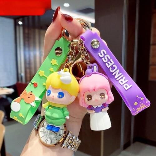 Cute Fairy Tale Story Keychain Soft Rubber Doll Car Key Ring Chain Bag Small Pendant Accessories Animation Derivatives