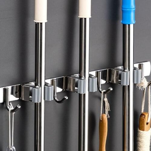 Multi-Purpose Adhesive Broom Holder Hooks Wall Mounted Mop Organizer Holder RackBrush Broom Hanger Hook Kitchen bathroom Hooks