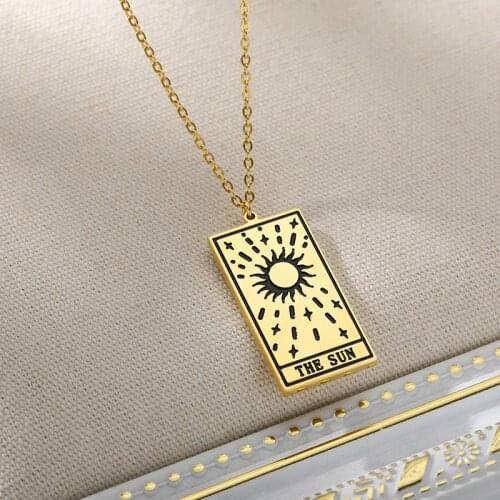Fashion Charm ​Tarot Card Pendant Necklace Fortune Star World Sun charms Wisdom Strength Symbolic Friendship Jewelry Necklac