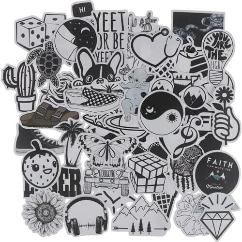 50Pcs Black White Stickers Skateboard Laptop Luggage Guitar Bike Car Bomb Decal DIY Classic Toys for Baby Kids