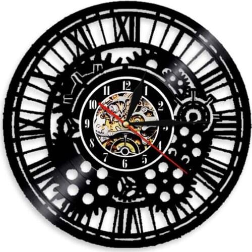 Charms Wall Decor Vinyl Record Wall Clock Gears Wall Clock Steampunk Cogwheels Decorative Clock Watch Modern Design Home Decor