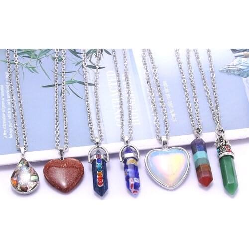 2021 New Boho Style Natural Stone Necklace Men And Women Charm Necklace Fashion Jewelry Heart Cross Drop Oval Geometric Shape