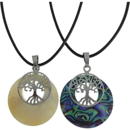 Natural Abalone Shell Necklaces Pendants Yellow Abalone Seashell Tree Charm Cord Mother of Pearl Pendant Necklaces Women Jewelry