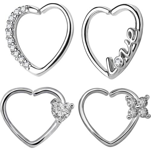 2pcs/lot Gem Heart Nose Ring Helix Piercing Tragus Piercing Oreja LOVE White AAA Zircon Ear Nostril Piercing Bijoux Body Jewelry