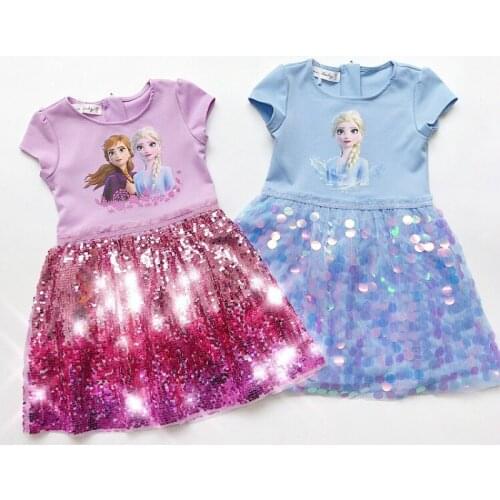 Girl Dress Summer Kids Clothes Princess Frozen Anna Elsa Print Sequins Dresses Cosplay Costume Party Birthday Children Clothing