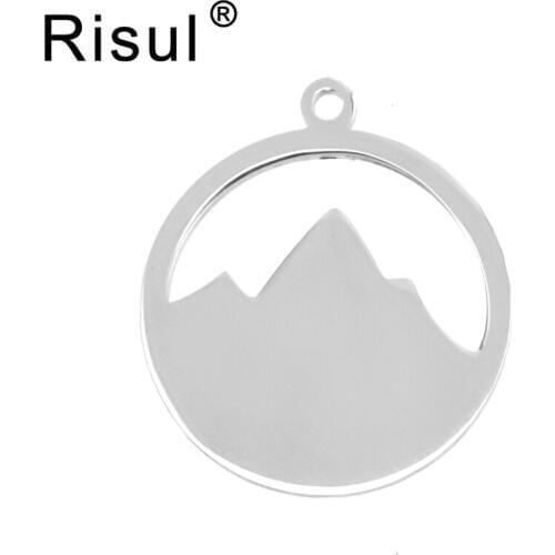 100pcs Risul Mountain peak Pendant Round blank charms Pendants stainless steel both sides mirror polished wholesale price