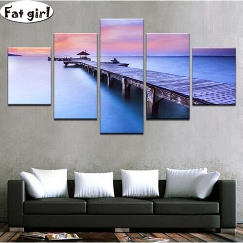 Full Square/Round drill diamond Painting Wooden trestle on the beach 5D DIY diamond embroidery mosaic Handicrafts Decor art