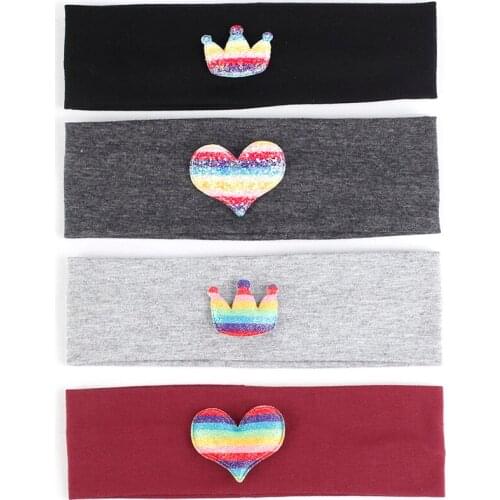 Fashion Baby Girls Stretch Rainbow Heart Crown Cotton Headbands for Toddler Childs Summer HairBand Accessories Kids Turban