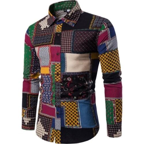 Mens Fashion Casual Long Sleeve Shirt Business Slim Fit Shirt Print Blouse Tops 2020 Selling Europe America Lapel Commute