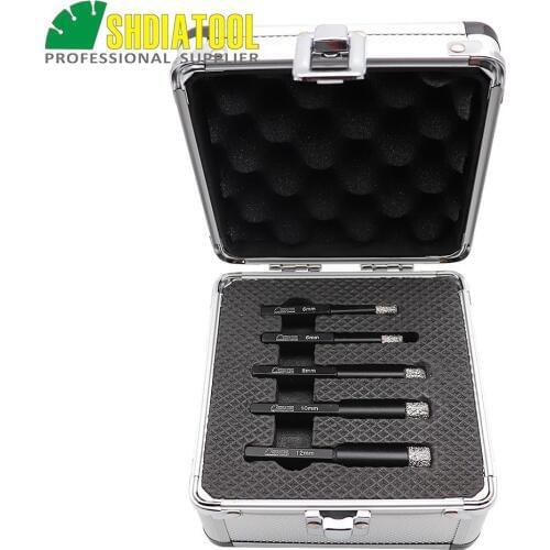 SHDIATOOL 5pcs/Set Box Vacuum Brazed Diamond Drilling Bits Hexagon Shank Hole Saw Dia 6/6/8/10/12 mm Dry Drill Core Bits