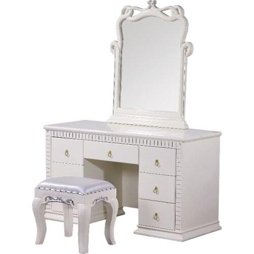 Bedroom home furniture dresser table with 7 drawers mirror and stool modern style KD packaged wooden carved materials