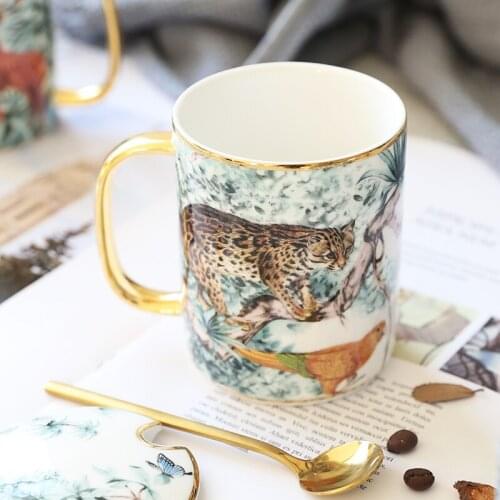 Creative Animal Mug Ceramic Coffee Cup With Lid Spoon Water Milk British Tea Party Drinking Home Drinkware Decoration