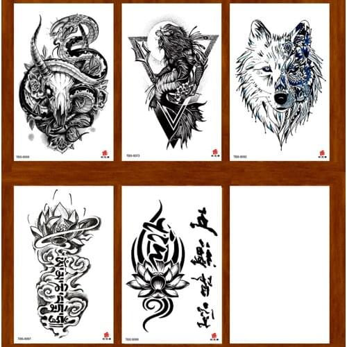 Lion/Snake skull/lotus Flower Temporary Tattoo Stickers Tatoo Men henna Tatoo body art tattoo Waterproof temporary tattoos