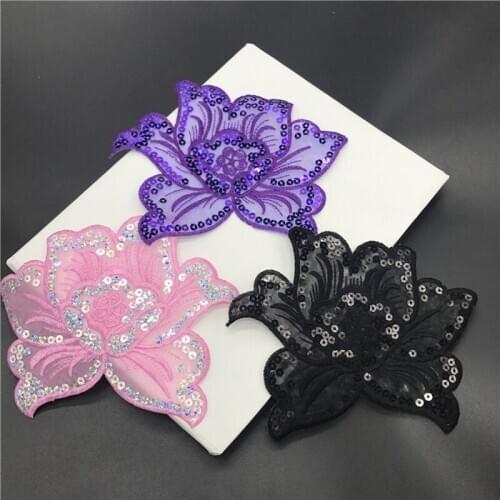 3pcs Pink Black Purple Peony Flower Sew Iron on Patches Embroidered Badges for Dress Clothes DIY Wedding Appliques Decoration