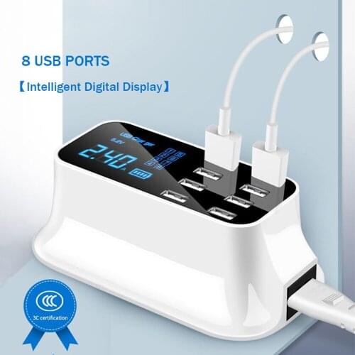 8 Port USB Charger Digital Display Quick Charge Fast Charging Adapter USB Charging Station Mobile Phone Desktop Wall Home Charge