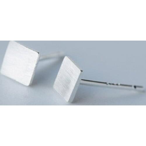 New Luxury S925 Silver Brushed Square Geometric Jewelry Unisex Wedding Engagement Stud Earrings