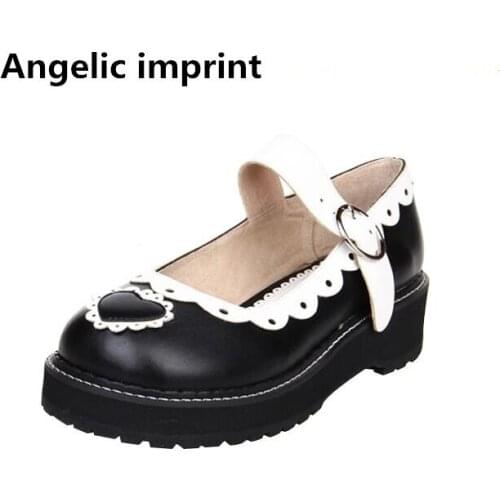 Angelic imprint woman mori girl lolita cosplay shoes lady high heels wedges pumps women princess dress party shoes lovely hearts
