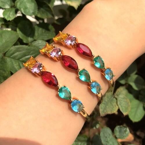 Gorgeous multi color Cubic Zirconia Bracelet Geometric shape Gold Color women Bangles Adjustable Bracelet Boho fashion Jewelry