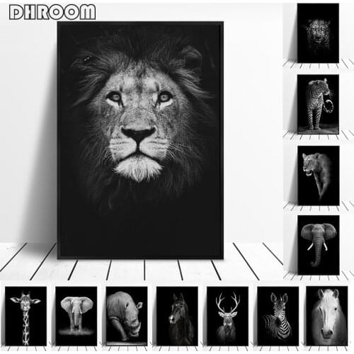 Canvas Painting Animal Wall Art Lion Elephant Deer Zebra Posters and Prints Wall Pictures for Living Room Decoration Home Decor