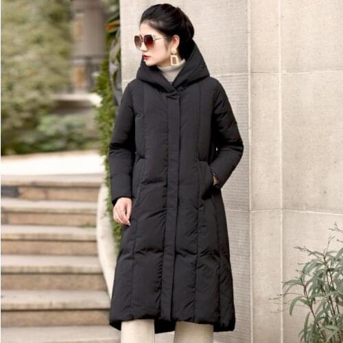 Winter Super Long Warm Natural Duck Down Coats Female Hooded Collar Down Parkas Fluffy Warm Down Coat Free Shipping F2285