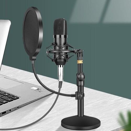1pc Studio Broadcast Microphone Professional Podcast Streaming Microphone For Computer Condenser Mic With Holder Sound Card USB