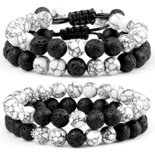 2pcs/set Natural Stone Bracelet Lava Rock Malachite Couple Distance Beaded Bracelets & Bangles Handmade Women Men Yoga Jewelry