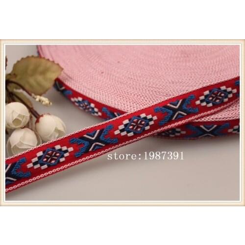 Wide 2cm 10yards/lot Polyester Woven Jacquard Ribbon Geometric pattern for curtain and clothing accessory LS-6467