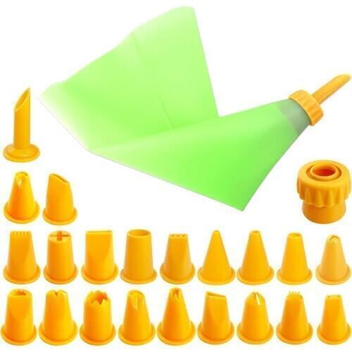 23PC Plastic Pastry Bag Tips DIY Cake Icing Piping Cream Cake Decor Tools Pastry Bags Nozzle Reusable Kitchen Accessories