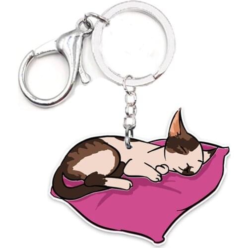 Beautiful Sleeping Cat Acrylic Keyring Cute Cats Love Pet Charms Not 3D Keychain Gift for Women Car Key Ring Purse Gift Men Toy