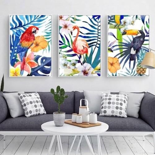 Watercolor Tropical Parrot Flamingo Decorative Painting Wall Poster Picture For Living Room Decoration Home Decor