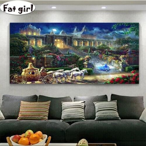 5D diamond painting carriage,castle,beauty round square embroidery mosaic home decoration pattern DIY handmade new year gift