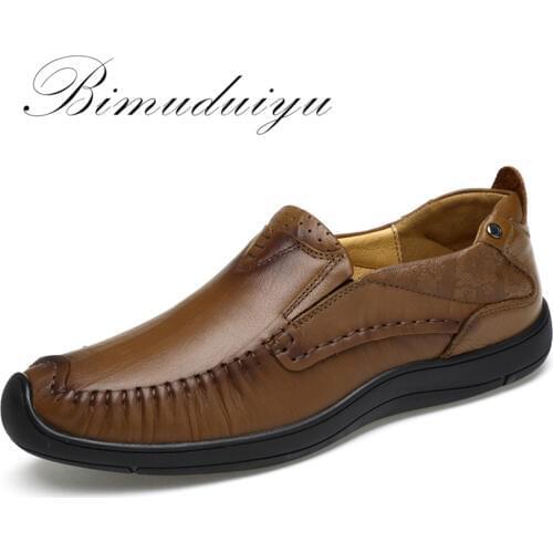 BIMUDUIYU Spring / Autumn Genuine Leather Business Casual Shoes Breathable Comfort Handmade Mens Driving Shoes Chaussure Homme
