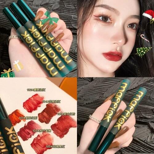 MAFFICK Christmas lip gloss green apperance air cushion surface long lasting waterproof dark red orange matte lip tint AC344