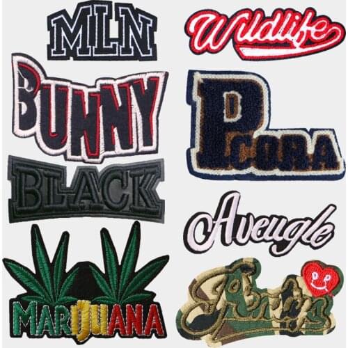 Black English Embroidered Patches For Clothes Jackets Iron On Letters Applique On Clothes T-Shirt DIY Sticker Sewing Accessories