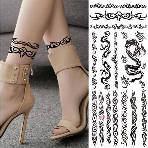 Black Tribal Totem Temporary Tattoos For Women Adults Realistic Indian Dragon Vine Fake Tattoo Sticker Thigh Waterproof Tatoos