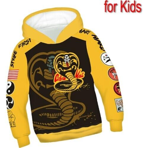 Kid Yellow Hoodies Movie Cobra Kai Cosplay Costume Karate Jackets Cosplay 3D Printing zipper Hoodies Sweatshirts sports coat