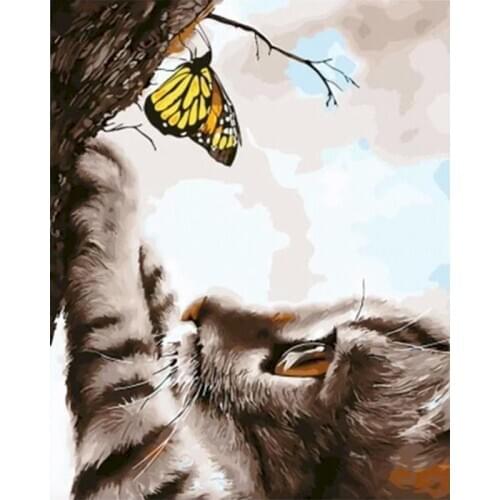GATYZTORY Cat Catching Butterflies DIY Painting By Numbers Wall Art Picture Canvas By Numbers Handpainted For Home Decors Gift