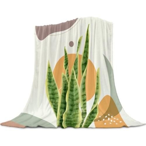 Geometric Tropical Plant Leaves Blankets for Beds Home Bedspread Travel Flannel Blanket Throw Blanket for Sofa