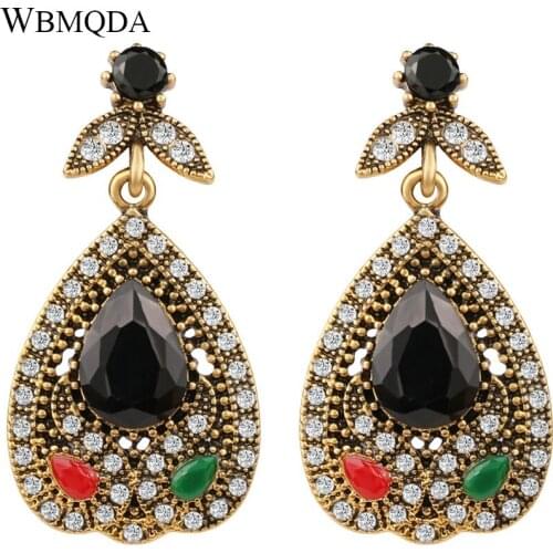 Hot 2018 Vintage Turkey Jewelry Fashion Gold Water Drops Drop Earrings For Women Mosaic Crystal Colorful Resin Earring
