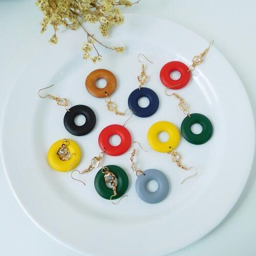 HC Fashion Korean Style Round Drop Earrings Women Elegant Gift Trendy Crystal Flower Wooden Boho Dangle Earrings Long Jewelry F