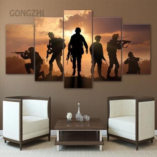 Five-Piece Hd Landscape Canvas Painting Modern Living Room Wall Art Poster Army Soldier Five-Piece Home Decor Bedroom Pictures