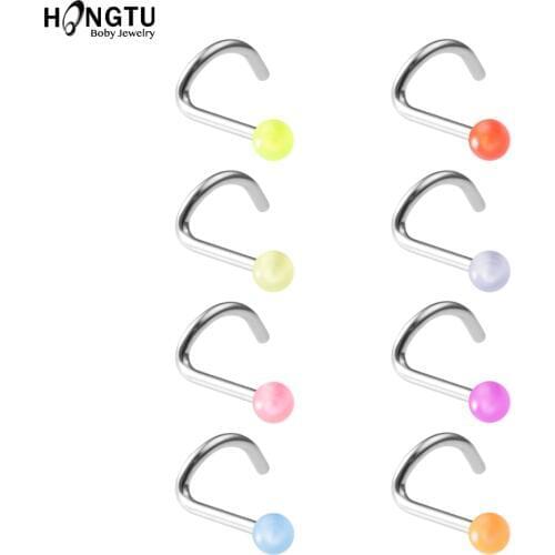 5pcs Glowing Luminous Screw Nose Ring Nose Stud Womens Fashion Surgical Steel Nose Piercing 20g Piercing Jewelry Mixed Color